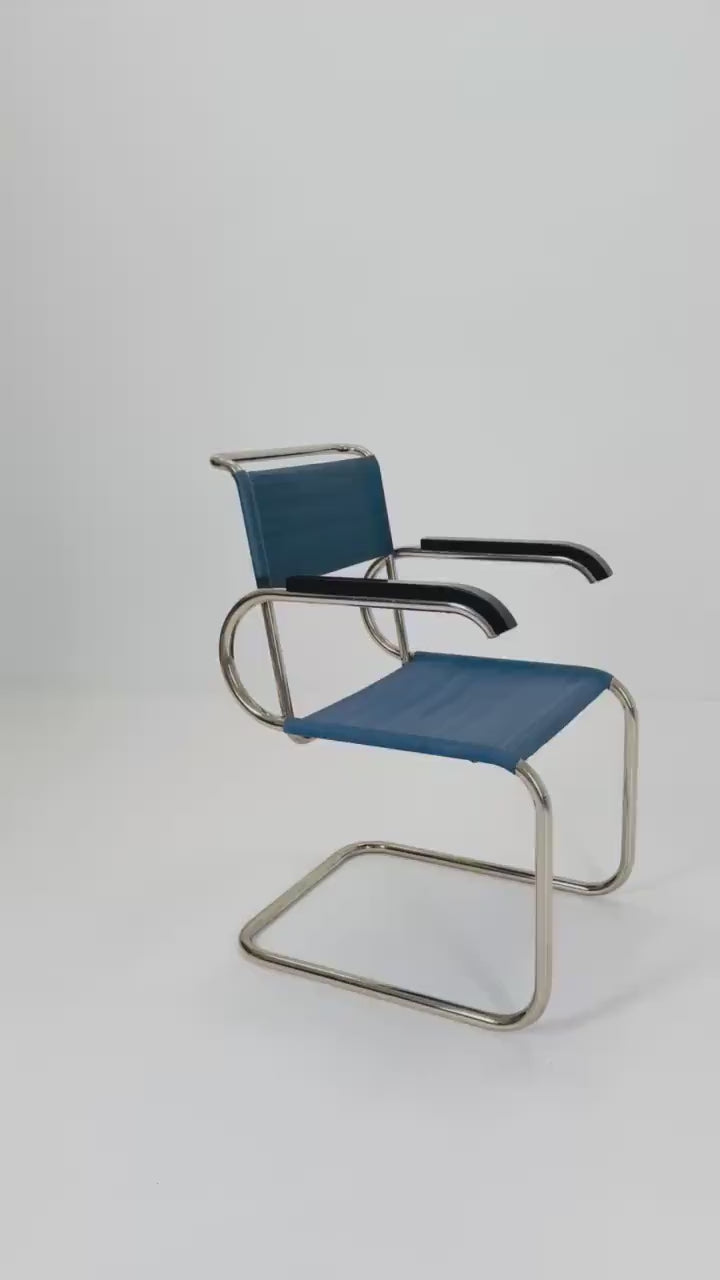Mid century Cantilever D40 armchair Bauhaus-Gurt - Blau (052)  for Marcel Breuer By Tecta Germany 1980s