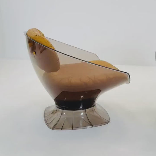 Pair of Space Age Lucite Pod Lounge Chairs by Raphaël Raffel, France 1970s – Smoked Acrylic & Leather