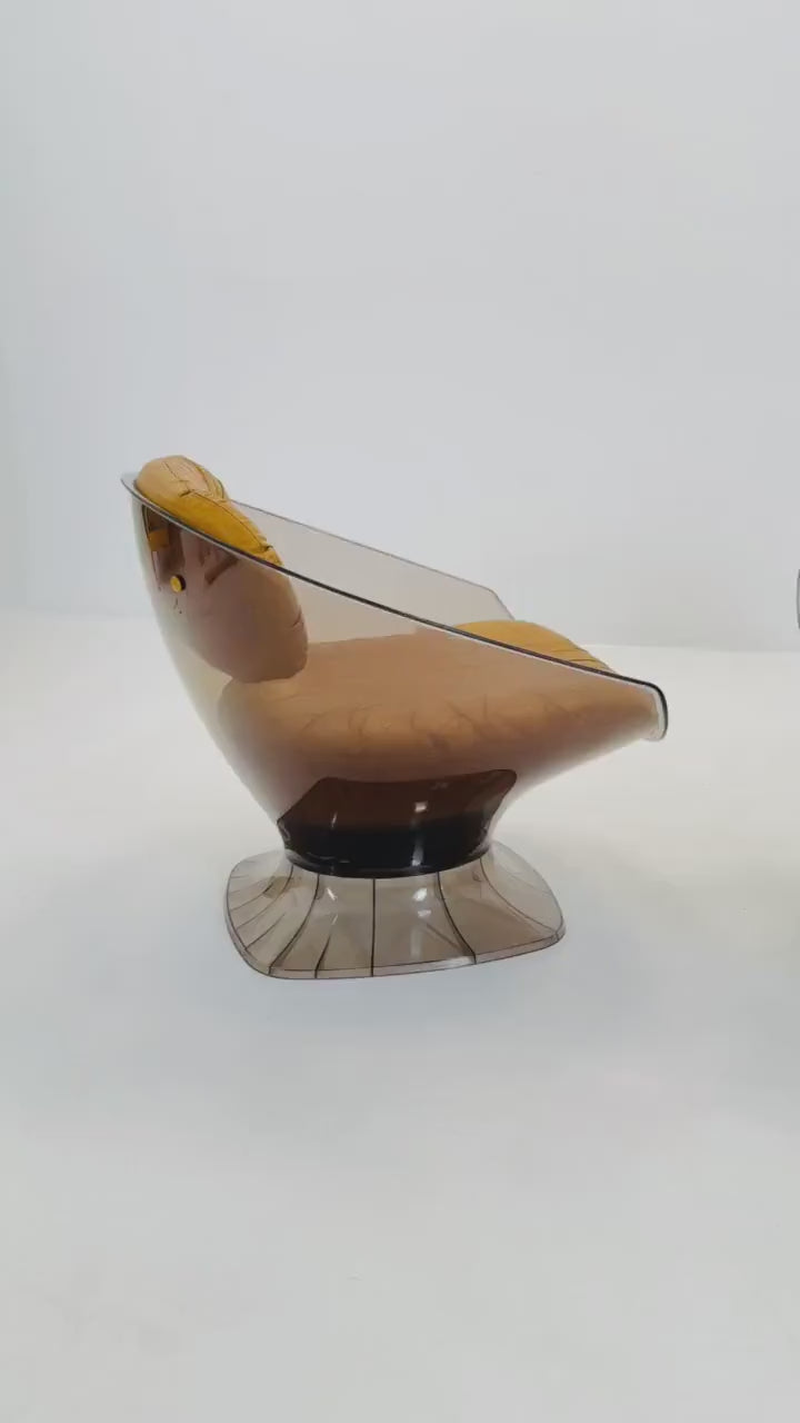 Pair of Space Age Lucite Pod Lounge Chairs by Raphaël Raffel, France 1970s – Smoked Acrylic & Leather