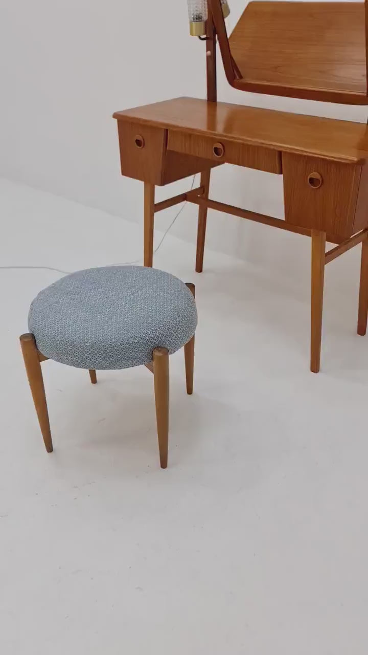 Mid Century Modern Danish teak & oak vanity table with stool make up table by Fröseke for AB nybrofabriken, 1960s