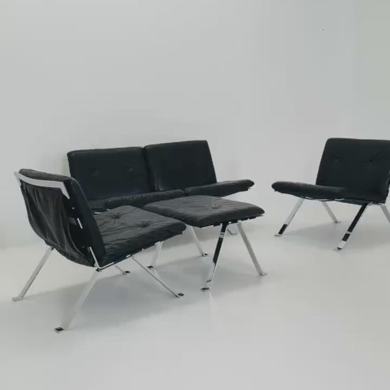 Set of 4 items Mid century leather lounge Euro lounge chairs by Hans Eichenberger for Girsberger - 1960s Switzerland