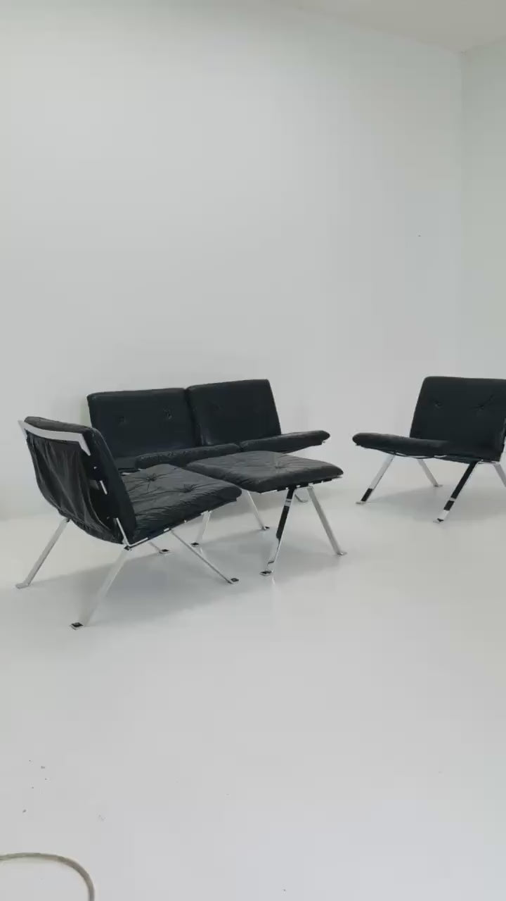 Set of 4 items Mid century leather lounge Euro lounge chairs by Hans Eichenberger for Girsberger - 1960s Switzerland