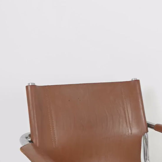 1 of 2 Matteo Grassi original bauhaus design Visitor Chair tan congac Leather 1970s