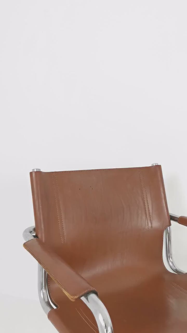 1 of 2 Matteo Grassi original bauhaus design Visitor Chair tan congac Leather 1970s