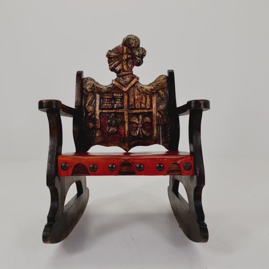 Antique Spanish solid Wood Rocking armchair hand -Carved  , 1900s