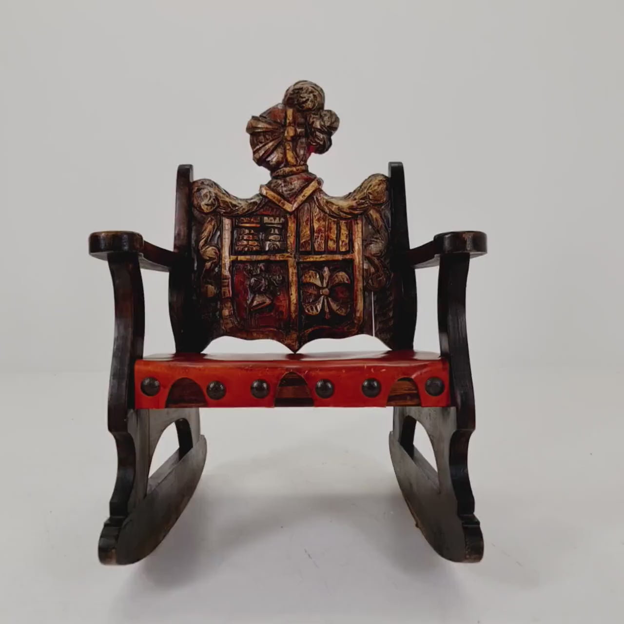 Antique Spanish solid Wood Rocking armchair hand -Carved  , 1900s