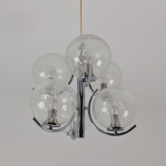 Space Age Ceiling lamp/ Pendant lamp by Richard Essig Sputnik Atom, chrome and glass, 1970s
