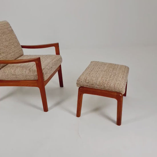 Mid-century Rare Danish teak lounge chair with ottoman by Ole Wanscher for Cado  France &Son , 1960s