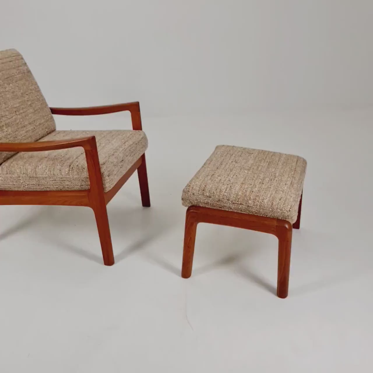 Mid-century Rare Danish teak lounge chair with ottoman by Ole Wanscher for Cado  France &Son , 1960s