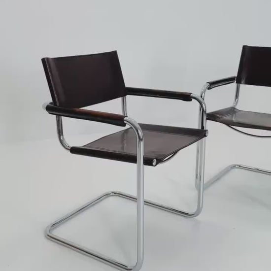 set of 2 Mid century Bauhaus B34 brown leather cantilevered chairs by Mart Stam for Jox Interni  italy 1980s