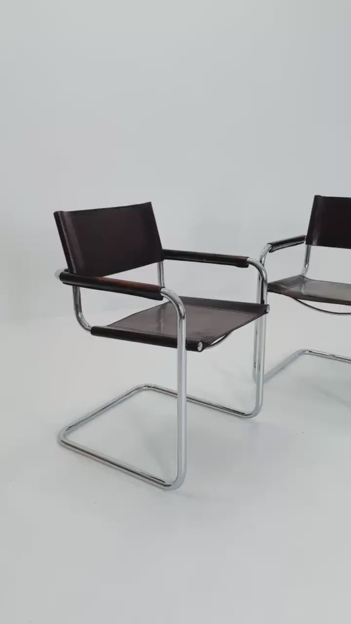 set of 2 Mid century Bauhaus B34 brown leather cantilevered chairs by Mart Stam for Jox Interni  italy 1980s