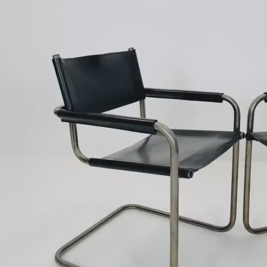 Set of 2 Mid century Bauhaus B34 black leather cantilevered chairs by Mart Stam for Jox Interni  italy 1980s
