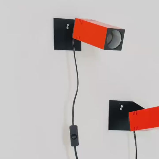 set of 2 mid century Spaceage orange and Black Metal Wall Lamp from Brilliant-Leuchten, 1970s Germany