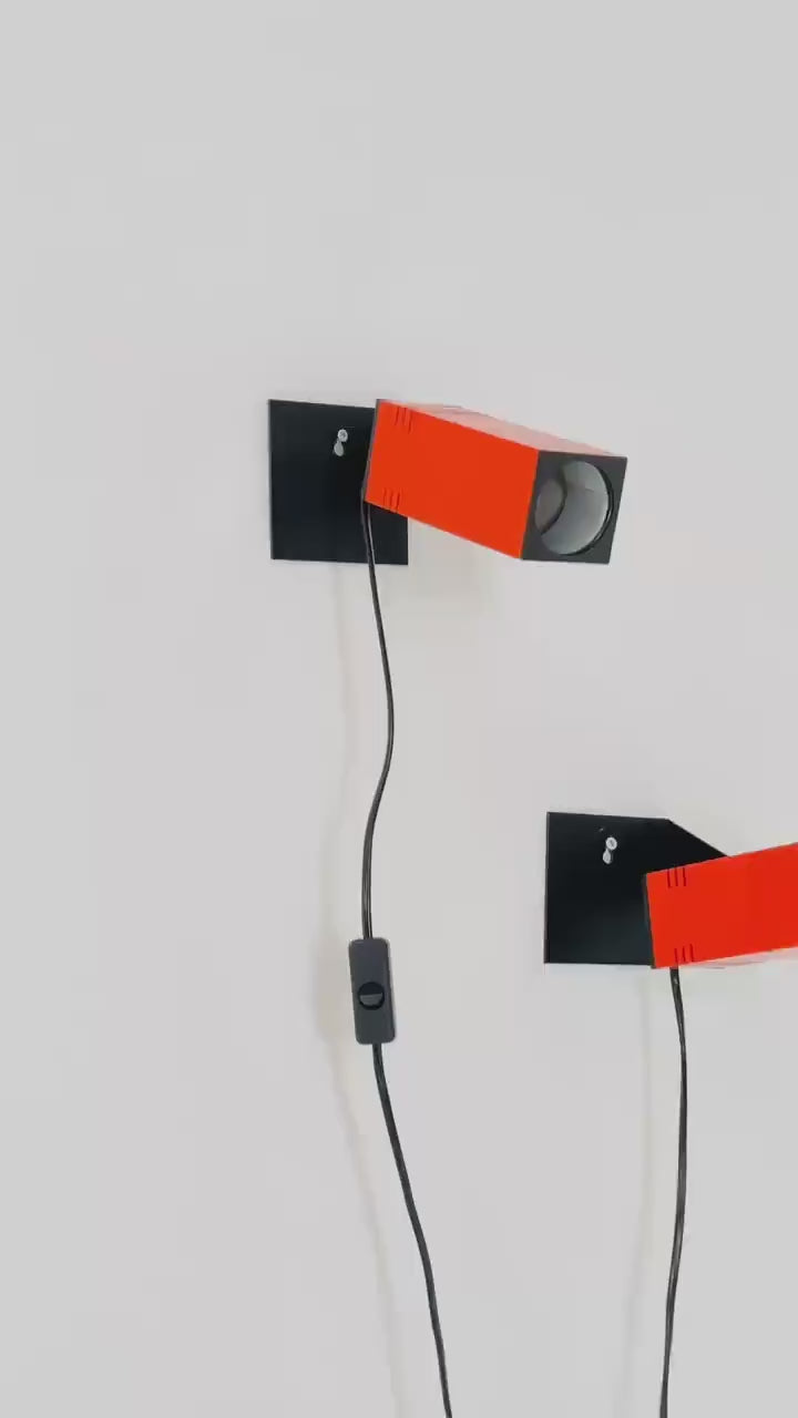 set of 2 mid century Spaceage orange and Black Metal Wall Lamp from Brilliant-Leuchten, 1970s Germany