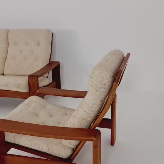 Mid Century couch group in teak 3-Seater Sofa & two chairs by EMC Denmark