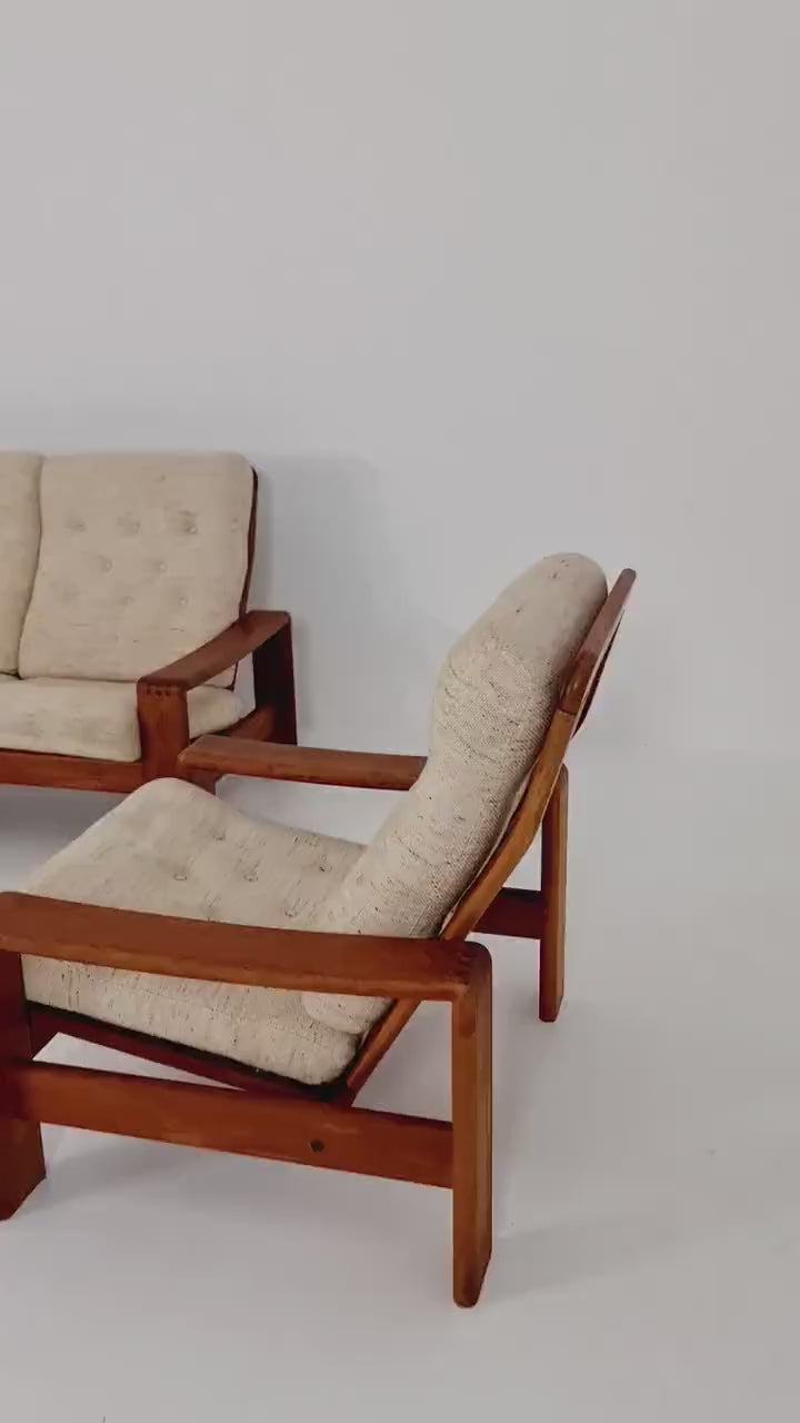 Mid Century couch group in teak 3-Seater Sofa & two chairs by EMC Denmark