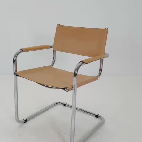 Mid-Century Bauhaus Tan leatheer Armchair by Centro Studio Italy, 1980s