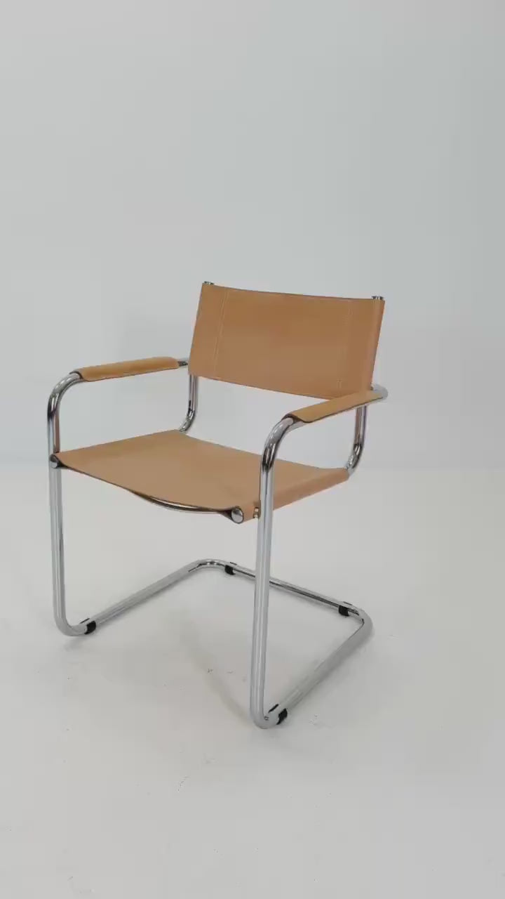 Mid-Century Bauhaus Tan leatheer Armchair by Centro Studio Italy, 1980s