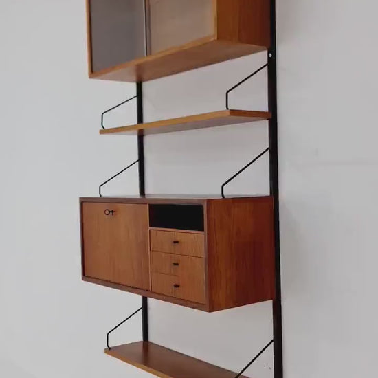 Mid century Danish Teak single Wall Unit with bar cabinet & Showcase by Poul Cadovius for Royal Denmark, 1960s