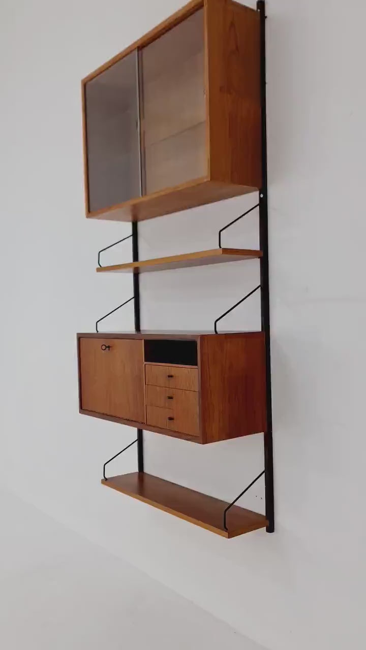 Mid century Danish Teak single Wall Unit with bar cabinet & Showcase by Poul Cadovius for Royal Denmark, 1960s