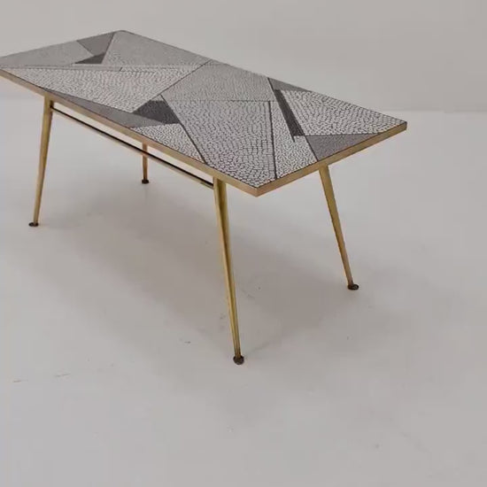 Unique  mosaic & solid brass coffee table by Berthold Muller, 1950s