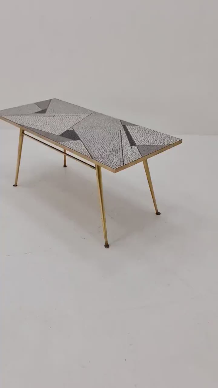 Unique  mosaic & solid brass coffee table by Berthold Muller, 1950s