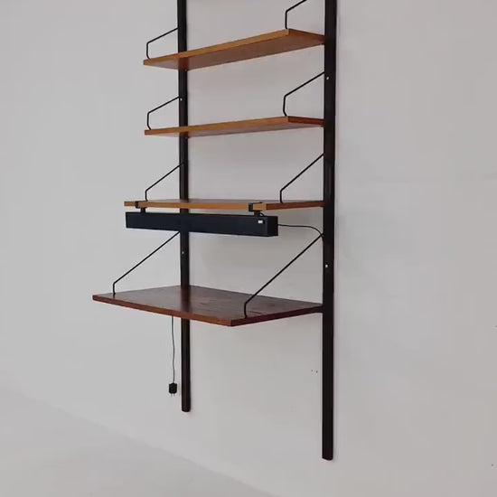 Midcentury Danish Teak Shelving Unit With Desk &  light, by Poul Cadovius, 1960s