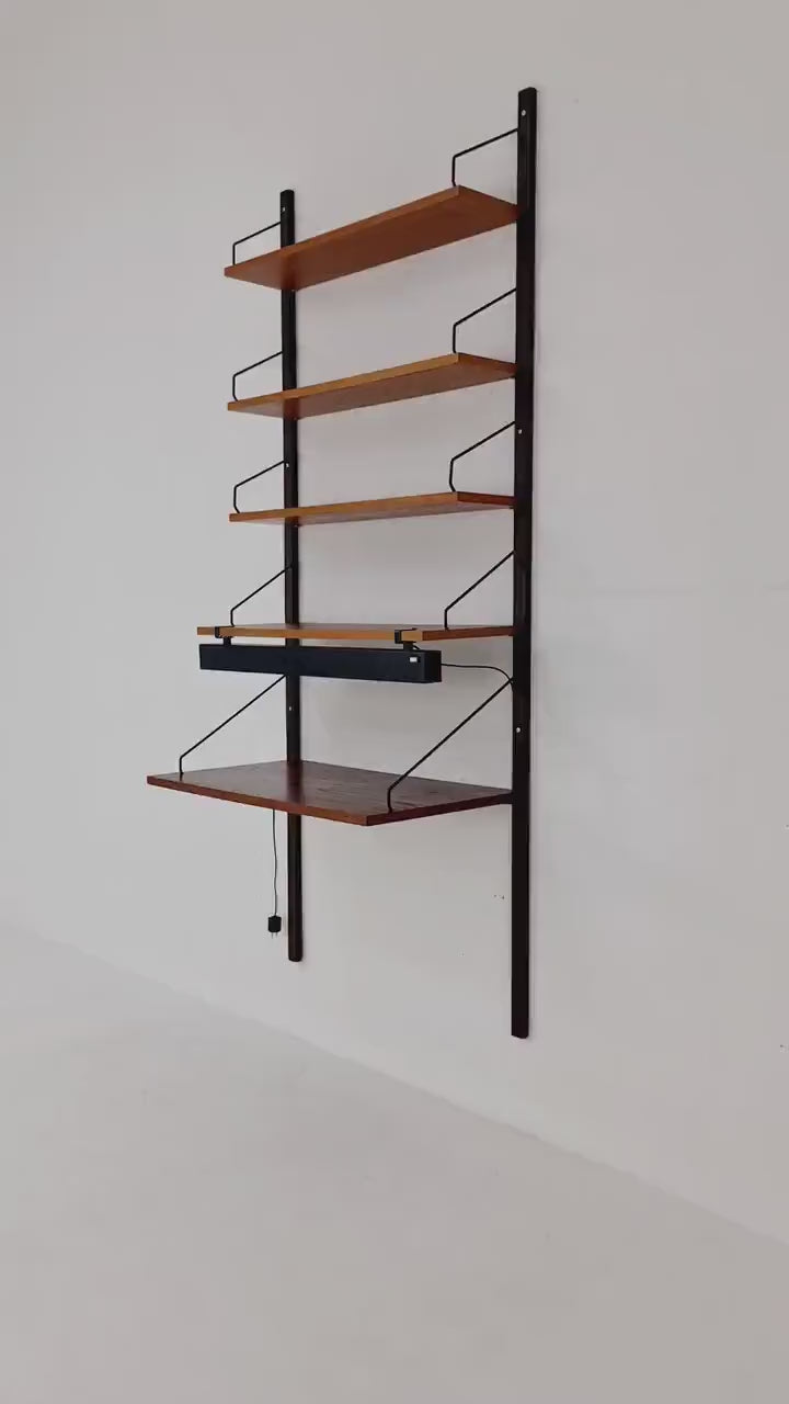 Midcentury Danish Teak Shelving Unit With Desk &  light, by Poul Cadovius, 1960s