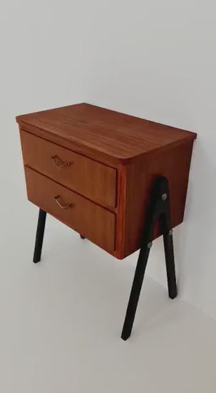 Midcentury danish mahogany& brass vintage Side table/ Bedside table, 1960s