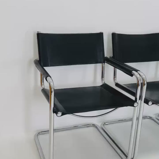 Set of 6 Mid century B34 Matteo Grassi Mg5 black leather cantilever chairs by Mart Stam italy 1980s