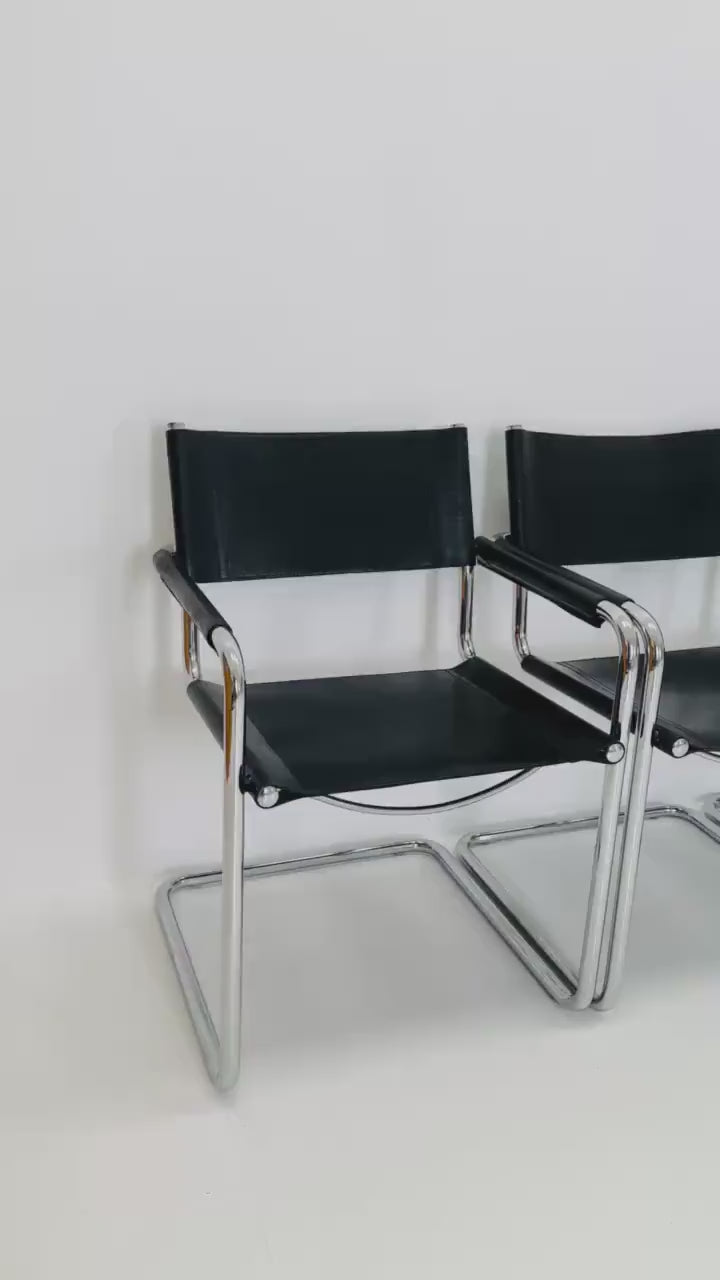 Set of 6 Mid century B34 Matteo Grassi Mg5 black leather cantilever chairs by Mart Stam italy 1980s