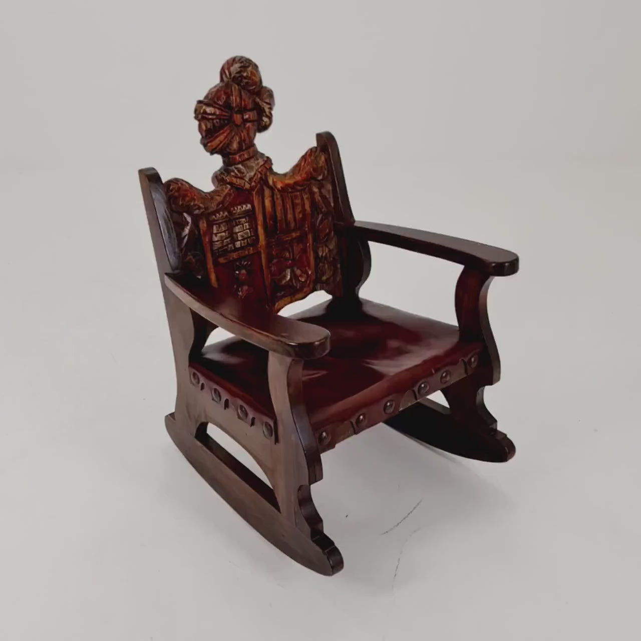 Antique Spanish solid Wood Rocking armchair hand -Carved  , 1900s