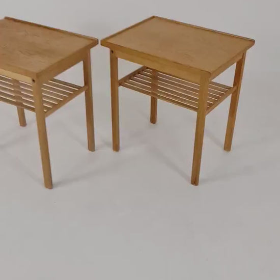 Pair of Midcentury Swedish solid oak Vintage Side table/ Bedside table by Swedish Möbel Industri, 1960s