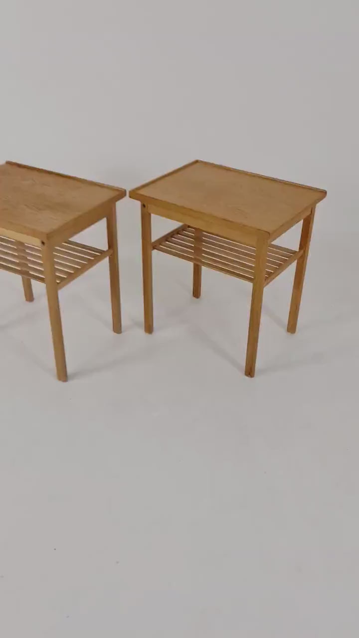 Pair of Midcentury Swedish solid oak Vintage Side table/ Bedside table by Swedish Möbel Industri, 1960s