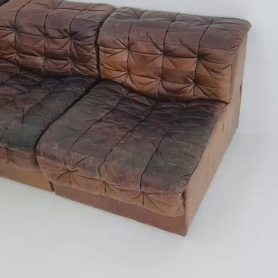 Set of 6 Mid Century DS11 Modular Patchwork Leather Sofa by De Sede, Switzerland, 1970s