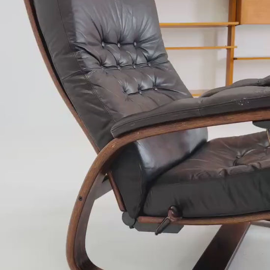 Mid-Century “Panter” Brown Leather Lounge Chair with Ottoman by Arnt Lande for Westnofa, Norway, 1970s