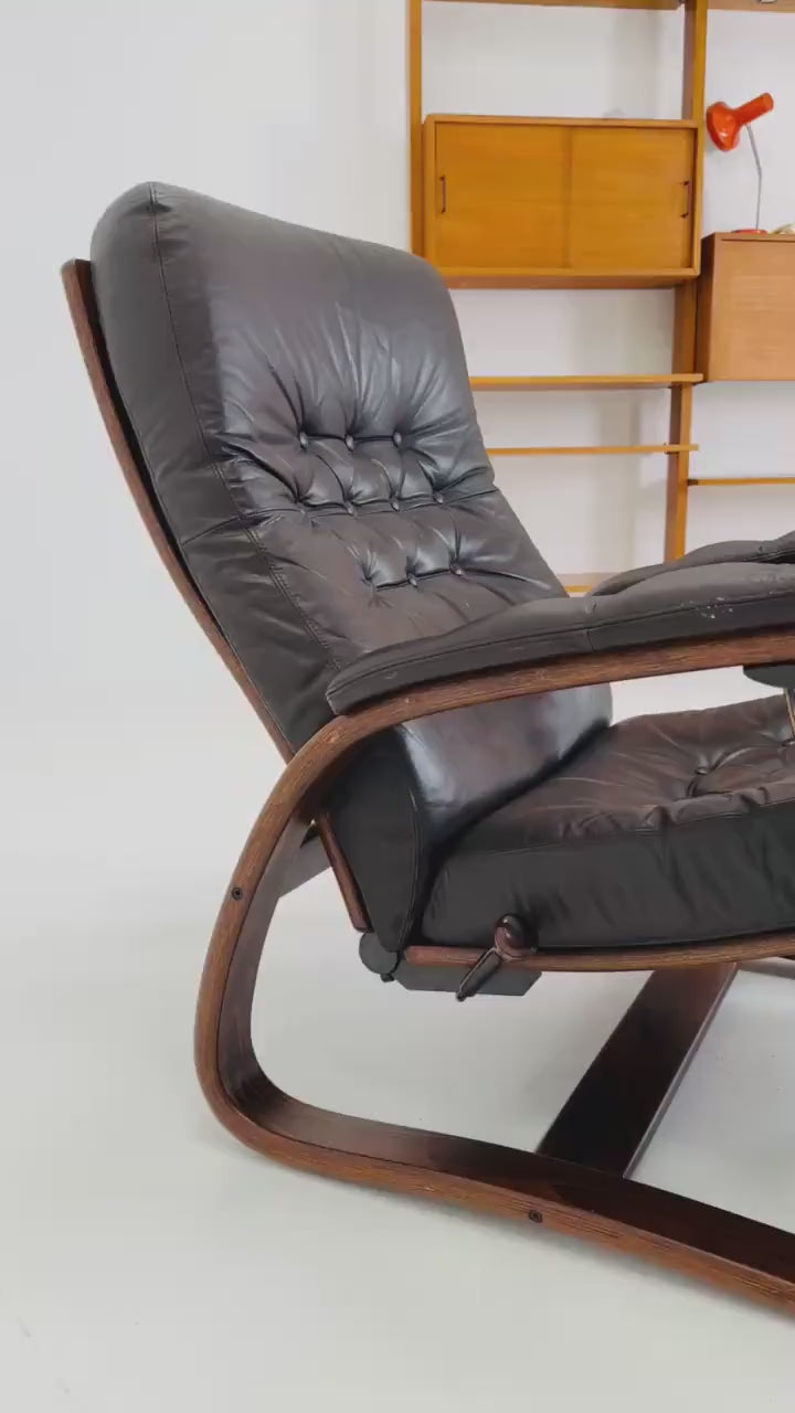 Mid-Century “Panter” Brown Leather Lounge Chair with Ottoman by Arnt Lande for Westnofa, Norway, 1970s