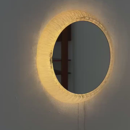 Mid century Large Round mirror with lighting & plexiglass edge 1960s