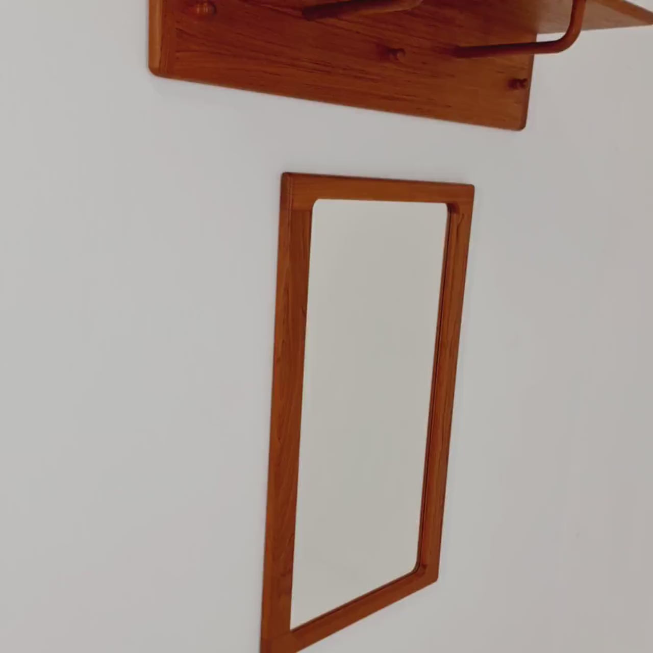 Mid century Danish Wardarobe Set with Mirror By Silkborg  Møbelfabrik, teak wall coat rack 1960s
